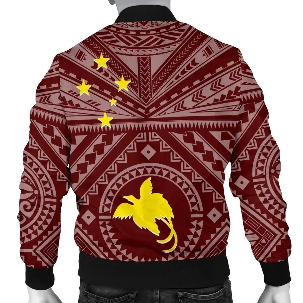 FamilyGaterJacket - Bomber Jacket Papua New Guinea Personalised - Flag With Polynesian Patterns (Black) - BN25