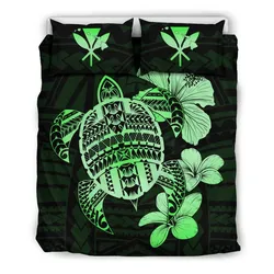 Hawaiian Kanaka Hibiscus Plumeria Mix Polynesian Turtle Bedding Set Green AH J1