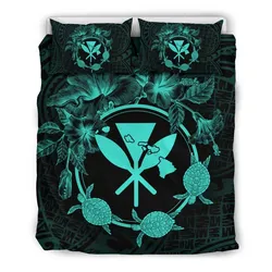 Hawaii Kanaka Turtle Hibiscus Polynesian Bedding Set - Anthea Style Turquoise - AH - J4