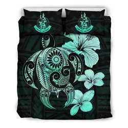 Vanuatu Islands Hibiscus Plumeria Mix Polynesian Bedding Set Turquoise Turtle Bedding Set - J1