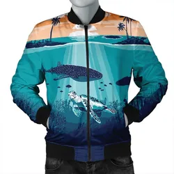 Hawaiian Whale and Turtle In Sunset Polynesian Bomber Jacket