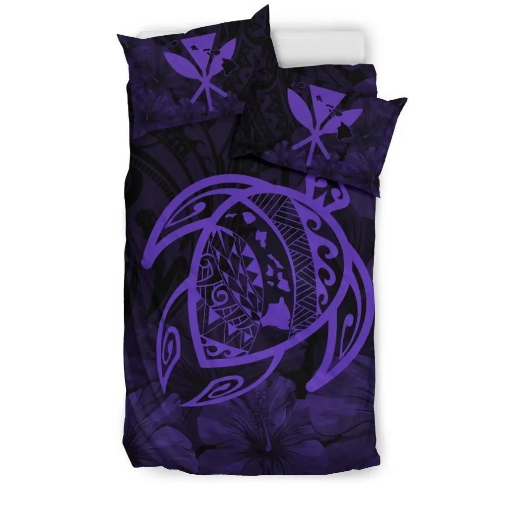 FamilyGater Bedding Set - Cover and Pillow Cases Hawaiian Map Turtle Kanaka Hibiscus Polynesian - Purple - AH J4