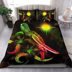 Marshall Islands Polynesian Bedding Set - Turtle With Blooming Hibiscus Reggae