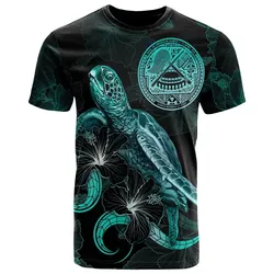 American Samoa Polynesian T Shirt - Turtle With Blooming Hibiscus Turquoise