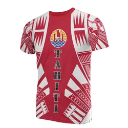 Tahiti T shirt - Tahiti Flag Tattoo Polynesian Red Style