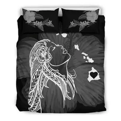 FamilyGater Bedding Set - Cover and Pillow Cases Hawaiian Map Heart Hula Girl Hibiscus Polynesian - White - AH J4