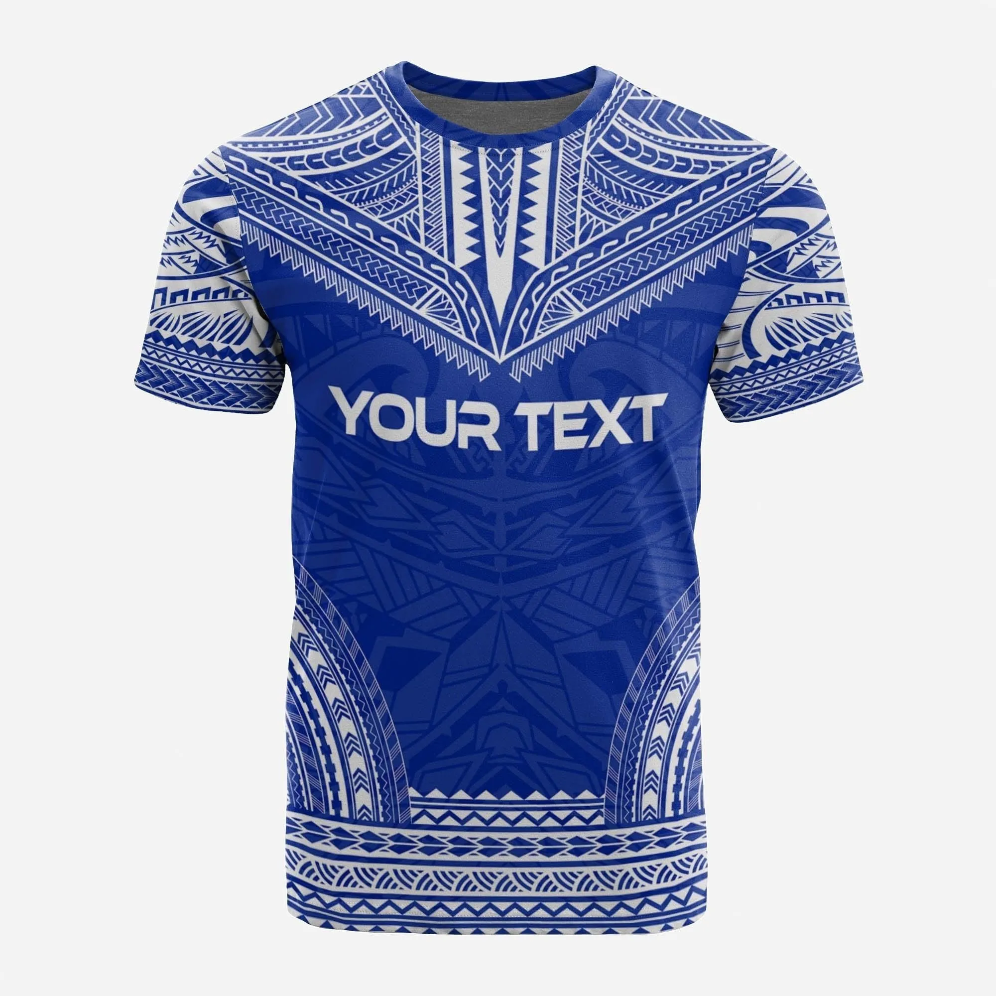 New Caledonia Custom Personalised T shirt - New Caledonia Coat Of Arms Polynesian Chief Tattoo Blue Version
