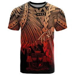 Fiji Polynesian Custom Personalised T-shirt - Tribal Wave Tattoo Red Ver 2