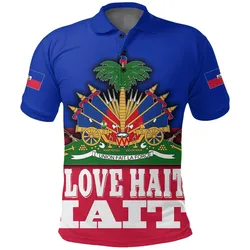 Haiti Polo Shirt Flag With Coat Of Arm (Blue)