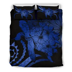 Hawaiian Bedding Set - Hawaii Turtle Hibiscus Polynesian Vintage Bedding Set - Blue - AH - J4