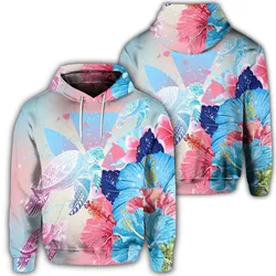 Hawaiian Map Kanaka Hibiscus Polynesian Turtle Swimming Hoodie - Sweet Dream Style