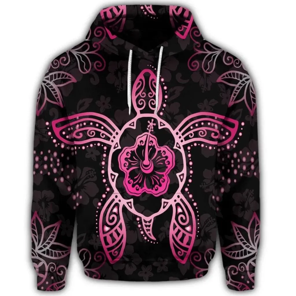 Alohawaii Hoodie - Hawaiian Turtle And Hibiscus Polynesian Hoodie Pink - AH - JR