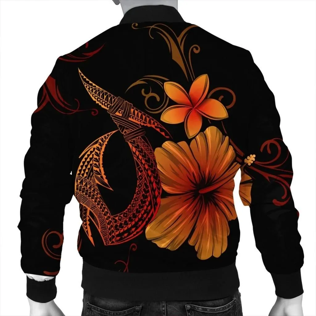Alohawaii Jacket - Hawaiian Fish Hook Hibiscus Plumeria Polynesian Bomber Jacket - Orange - AH - J4R