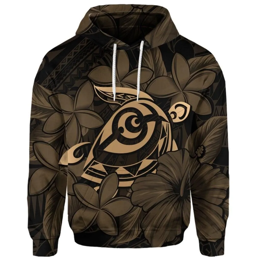 (Personalised) Hawaiian Turtle Hibiscus Plumeria Kanaka Polynesian Hoodie Gold - Soft Style