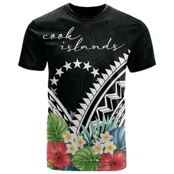 Cook Islands Polynesian T-Shirts - Cook Islands Coat of Arms & Polynesian Tropical Flowers White - BN22