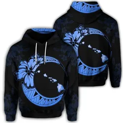 Hawaiian Map Hibiscus Turtle Polynesian Moon Hoodie Blue