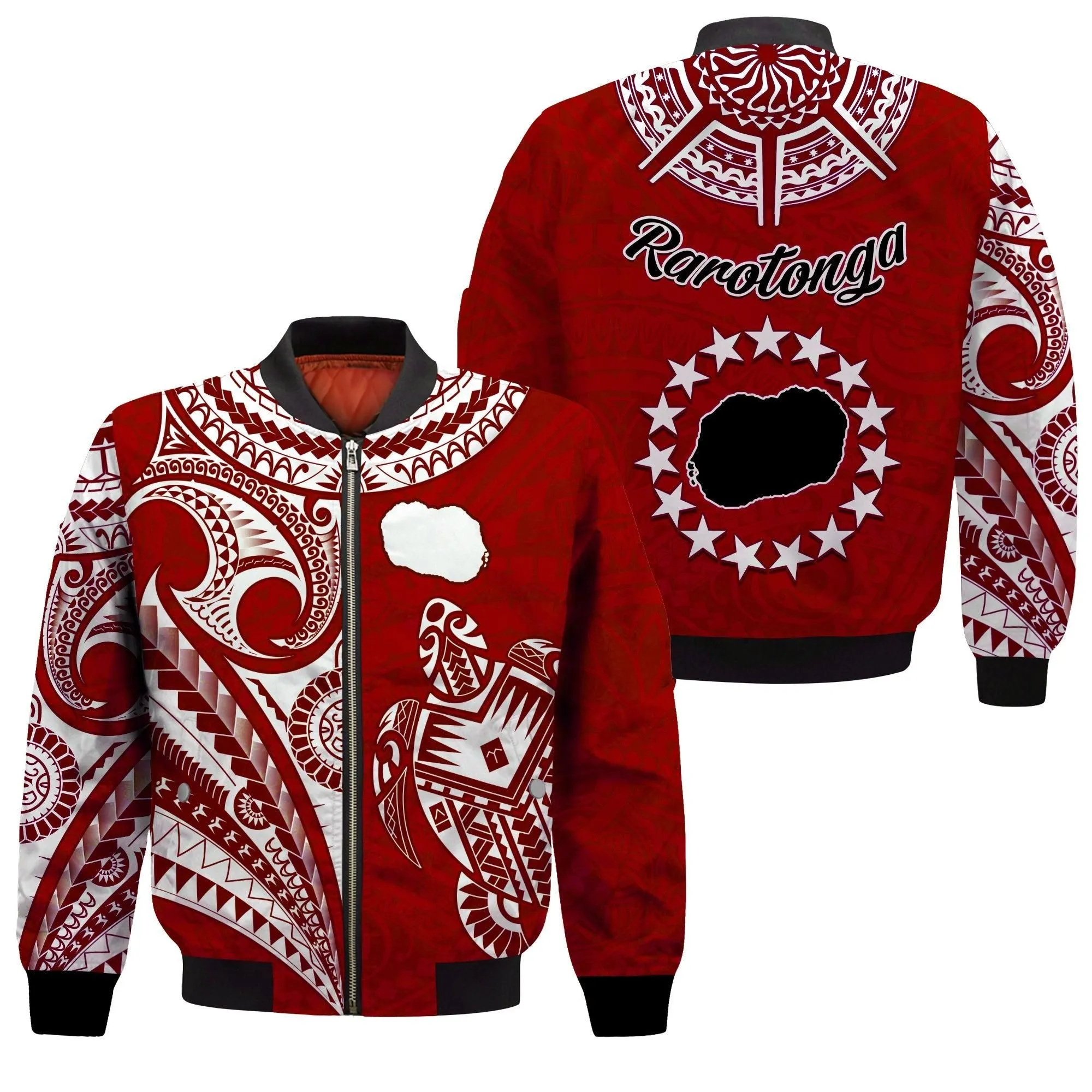 Rarotonga Cook Islands Bomber Jacket Turtle and Map Style Red LT13