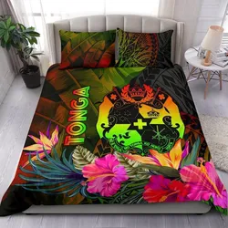 FamilyGater Bedding Set - Cover and Pillow Cases Tonga Polynesian -  Hibiscus and Banana Leaves - BN15
