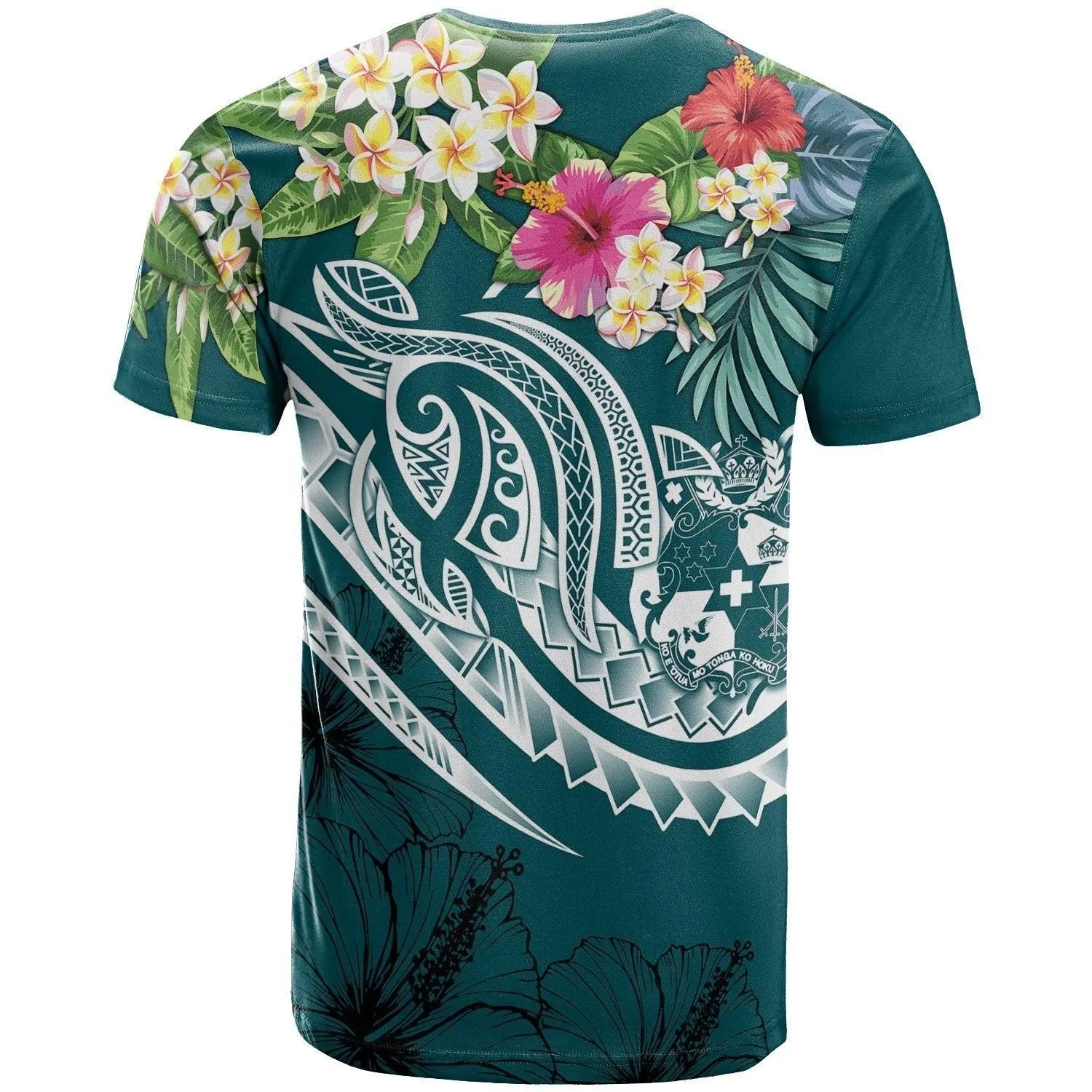 Tonga Polynesian T shirt - Summer Plumeria (Turquoise)