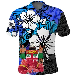 Fiji Tie Dye Polo Shirt Polynesian Blue Tribal Creative Tropical Flowers LT13
