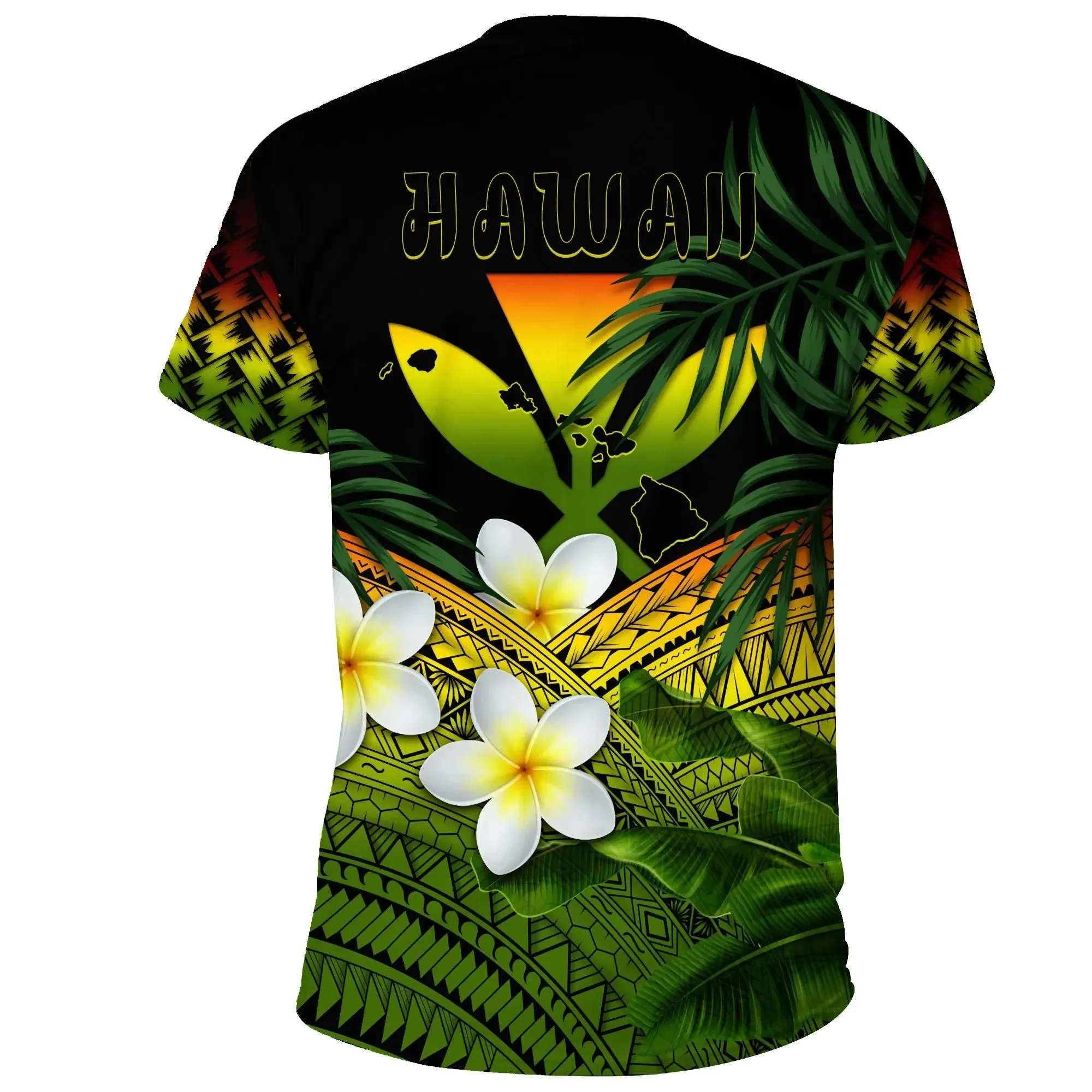 Kanaka Maoli (Hawaiian) T-Shirts, Polynesian Plumeria Banana Leaves Reggae A02