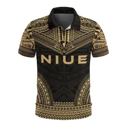Niue Polo Shirt - Niue Seal Polynesian Chief Tattoo Gold Version