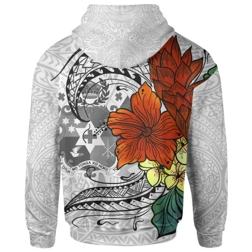 Tonga Hoodie - Tropical Flowers White Patterns Style