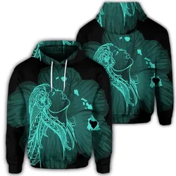 Alohawaii Hoodie - Hawaiian Map Heart Hula Girl Hibiscus Turquoise Polynesian Hoodie - AH - J4R