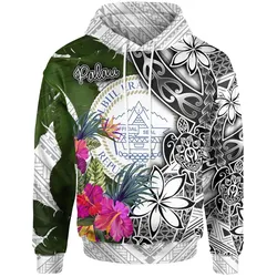 Alohawaii Clothing - Hoodie Palau White - Turtle Plumeria Banana Leaf - BN11