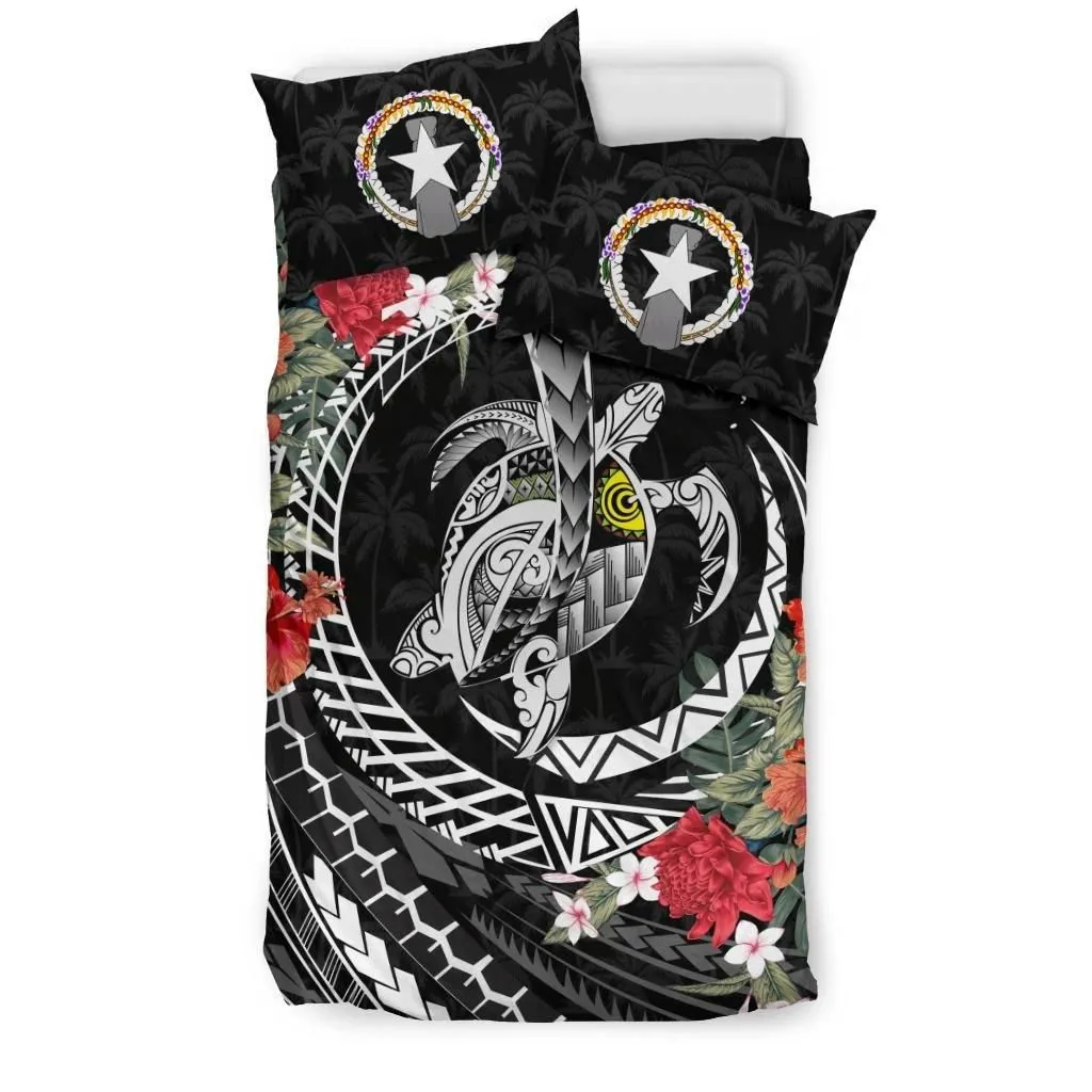 FamilyGater Bedding Set - Cover and Pillow Cases Northern Mariana Islands - Polynesia Map Turtle Hibiscus A24