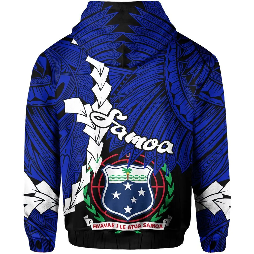 (TEX-ROBERT MAIAVANO) Samoa Polynesian Hoodie Tribal Wave Tattoo Blue Color LT13