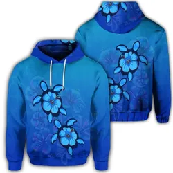 Alohawaii Hoodie - Hawaiian Blue Turtle and Hibiscus Polynesian Hoodie - AH - JR