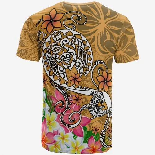 Polynesian T-shirt - Turtle Plumeria Gold Color