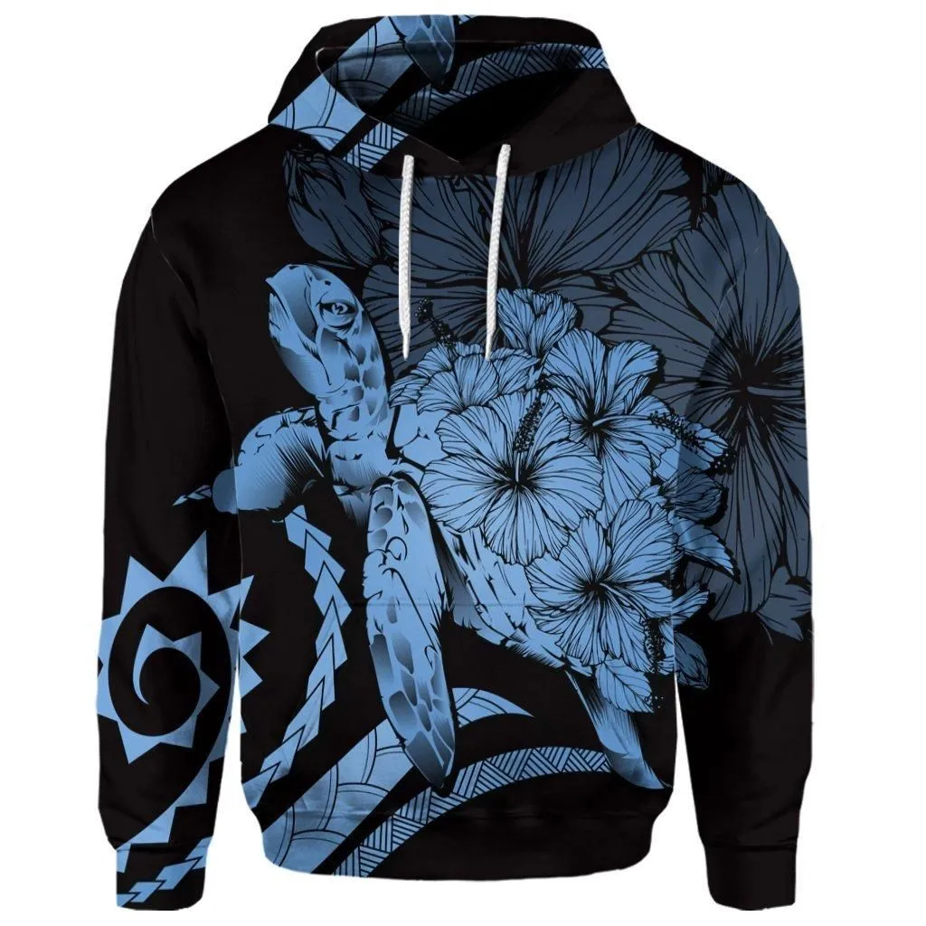 (Personalised) Hawaiian - Hawaii Turtle Hibiscus Polynesian Vintage Hoodie - Pastel Blue - AH