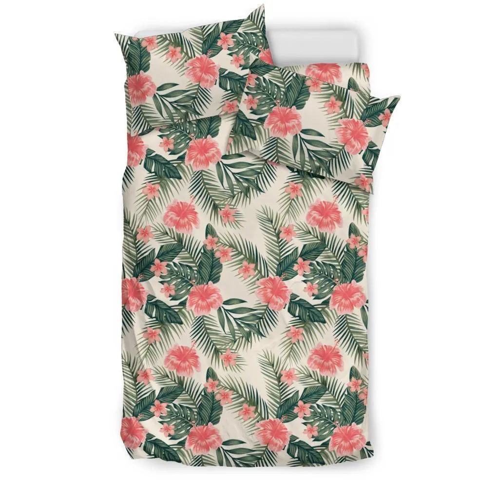 Hawaiian Hibiscus Plumeria Tropical Flower Pattern Polynesian Bedding Set Pink