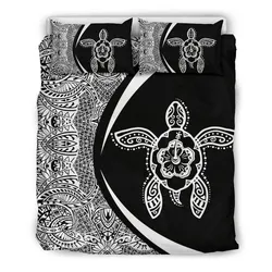 Hawaiian Hibiscus Turtle Polynesian  Bedding Set- Circle Style White -AH