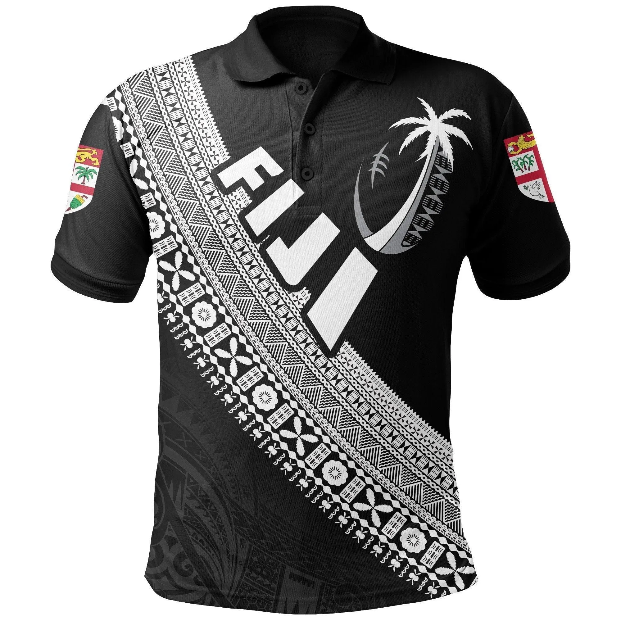 (Custom Personalised) Fiji Tapa Rugby Polo Shirt version Style You Win - White