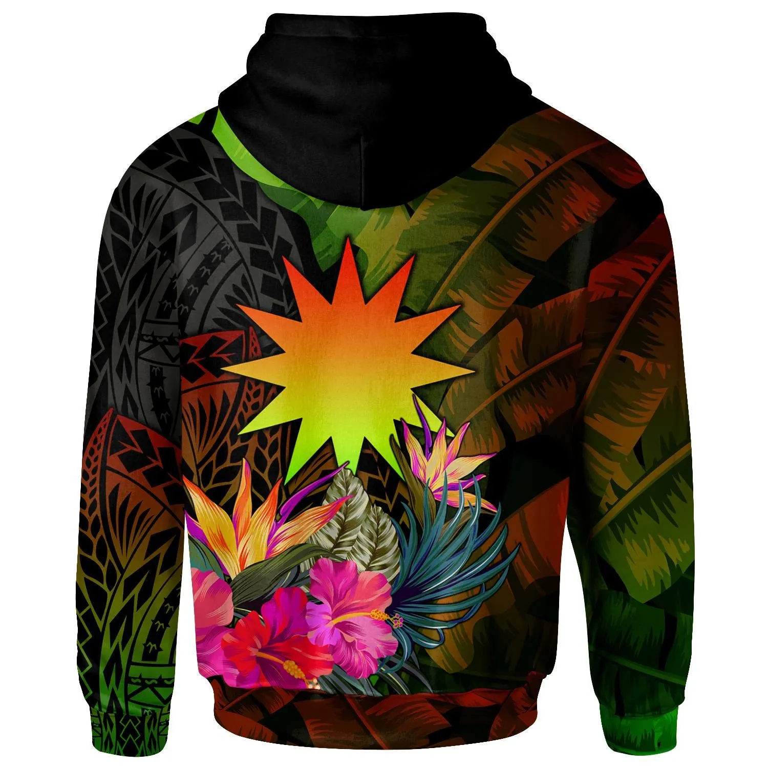 Nauru Polynesian Personalised Hoodie -  Hibiscus and Banana Leaves