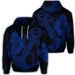 Alohawaii Hoodie - Hawaiian Anchor Poly Tribal Hibiscus Polynesian Hoodie Blue - AH - JR