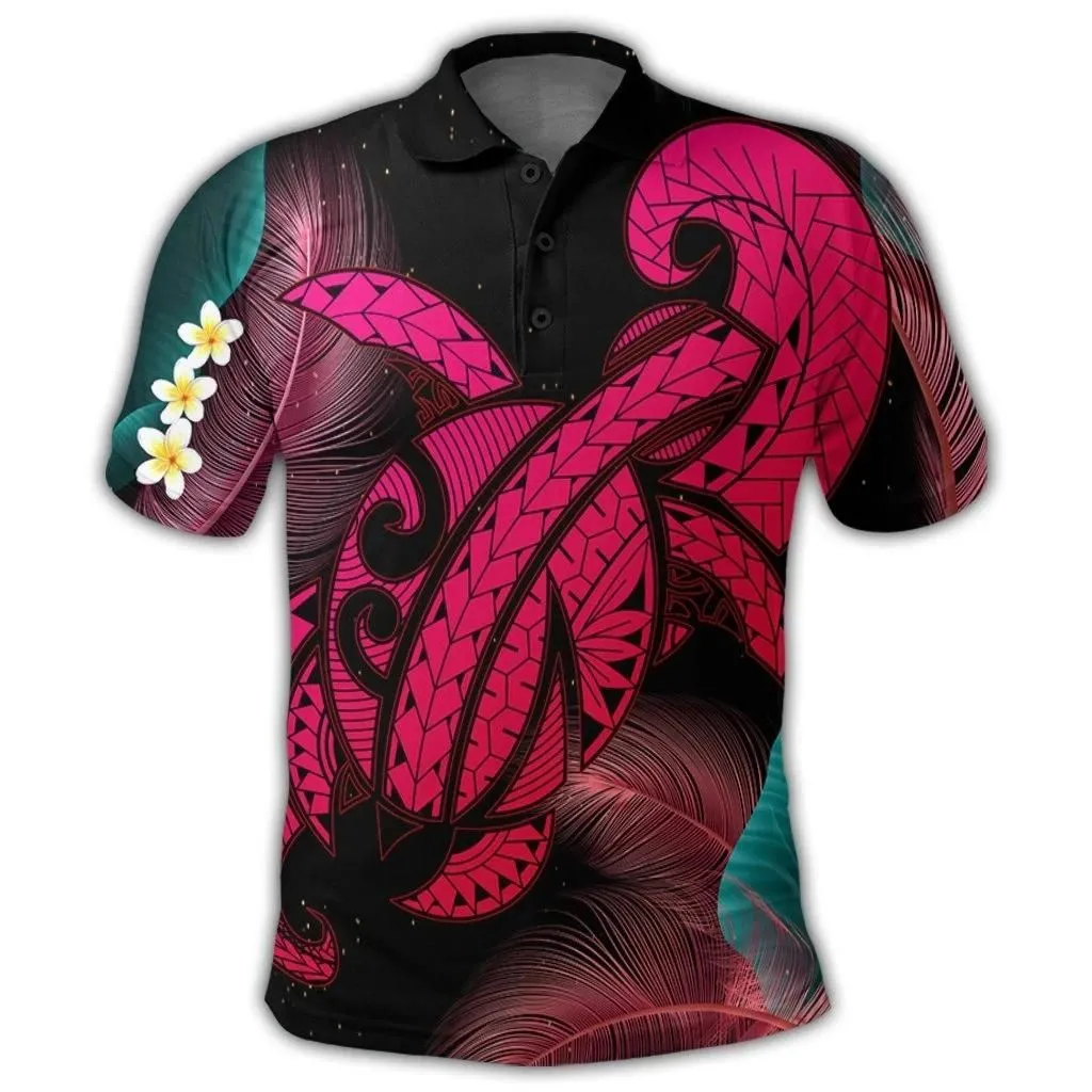 Alohawaii Shirt - Hawaii Turtle Polynesian Tropical Polo Shirt - Ghia Style Pink - AH - J4R
