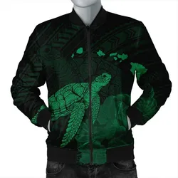 Hawaii Polynesian Hibiscus Turtle Map Bomber Jacket Green - AH