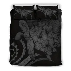 Hawaii Bedding Set - Hawaii Turtle Hibiscus Polynesian Vintage Bedding Set - Gray