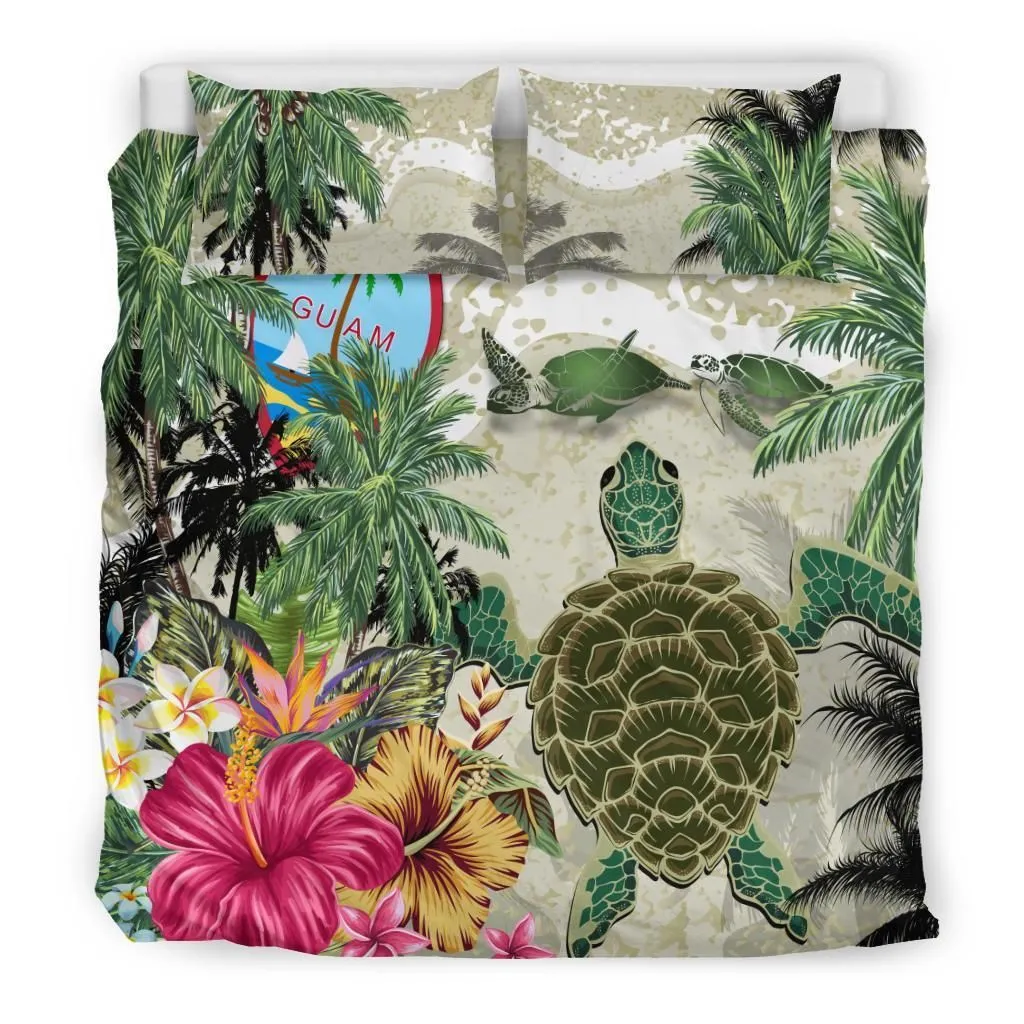Guam Bedding Set Turtle Polynesian Hibiscus