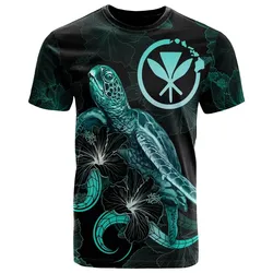 Hawaii Polynesian T-Shirt - Turtle With Blooming Hibiscus Turquoise - BN22