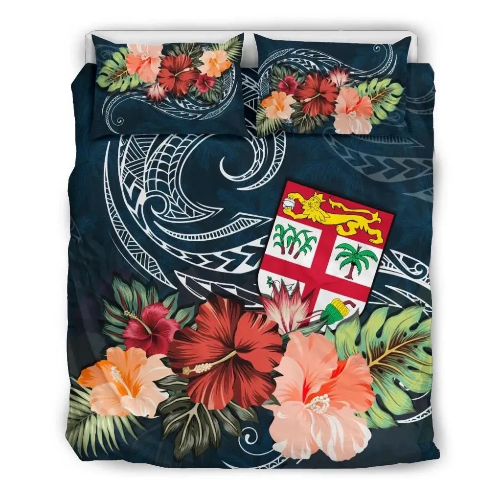 Fiji Bedding Set Hibiscus Polynesian Wave Duvet Cover TH5