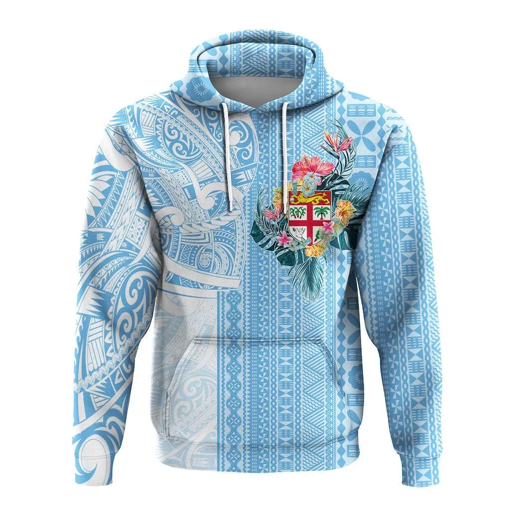 Fiji Tapa Pattern with Hibiscus Hoodie - Fiji In My Heart LT7