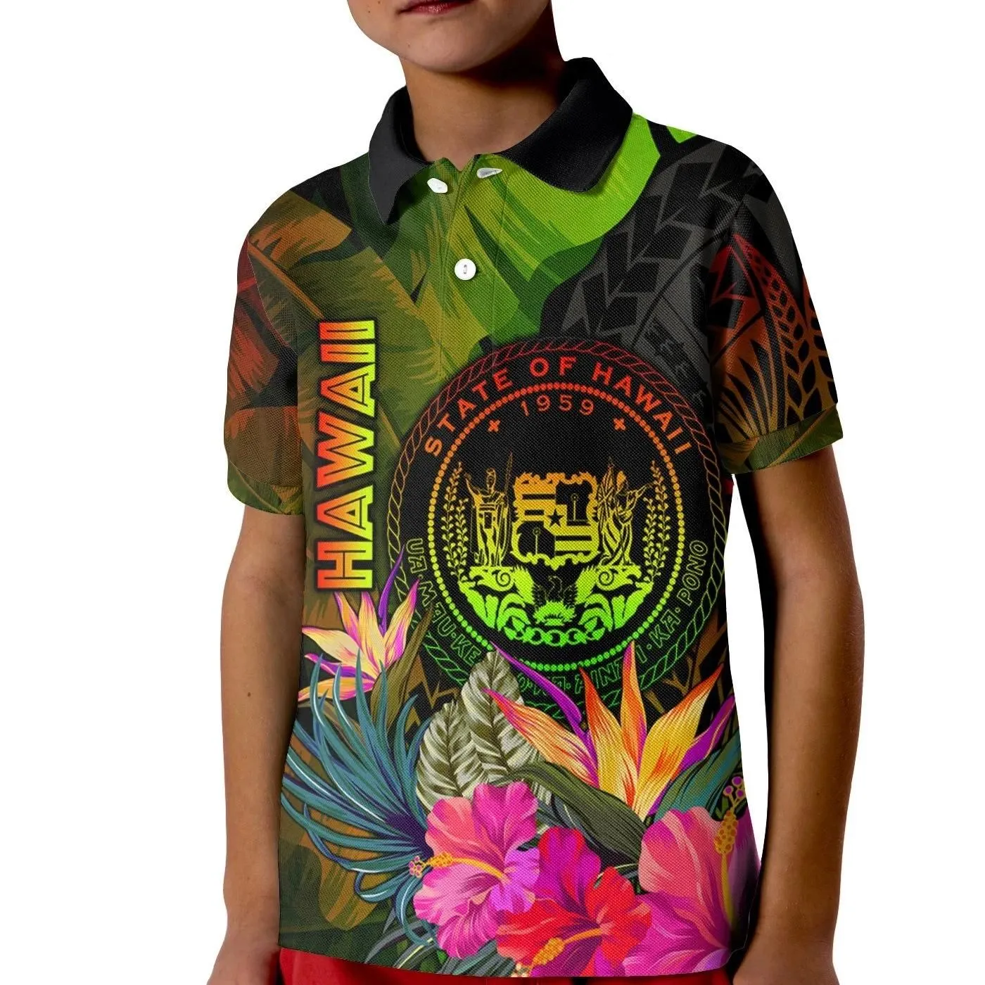 Polynesian Hawaii Polynesian Polo - Hibiscus and Banana Leaves - BN15