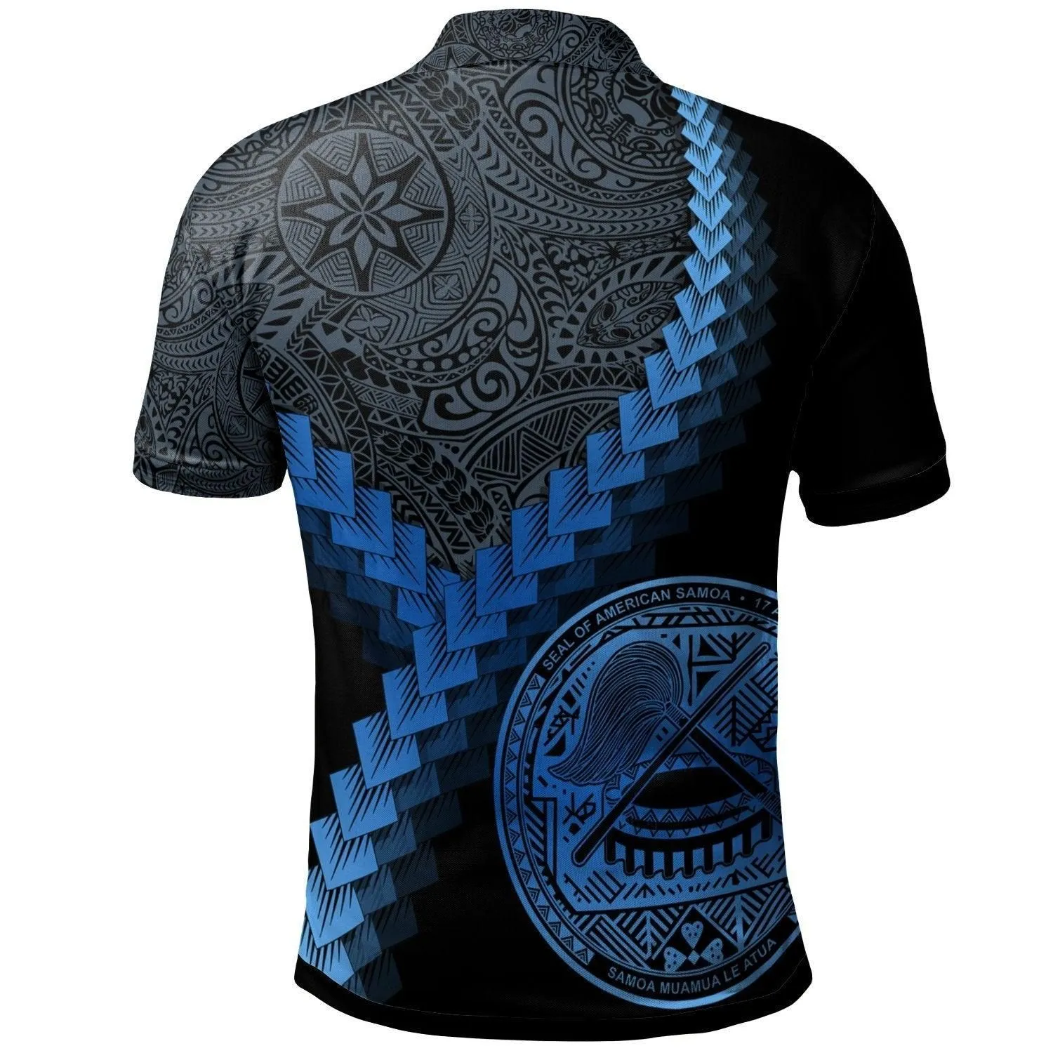 American Samoa Polo Shirt - American Samoa Coat Of Arms With Polynesian Tattoo Blue