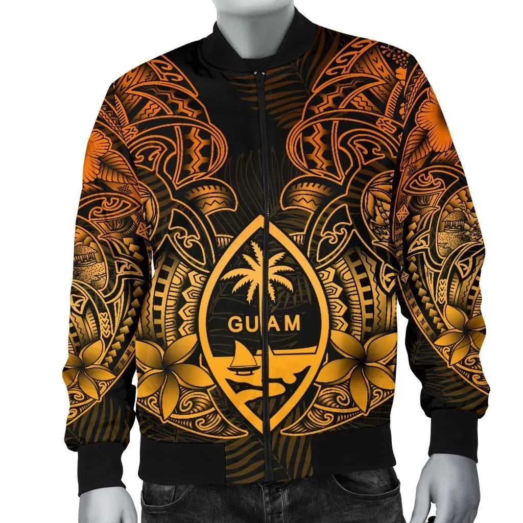 Guam Polynesian Men Bomber Jacket - Gold Turtle Homeland