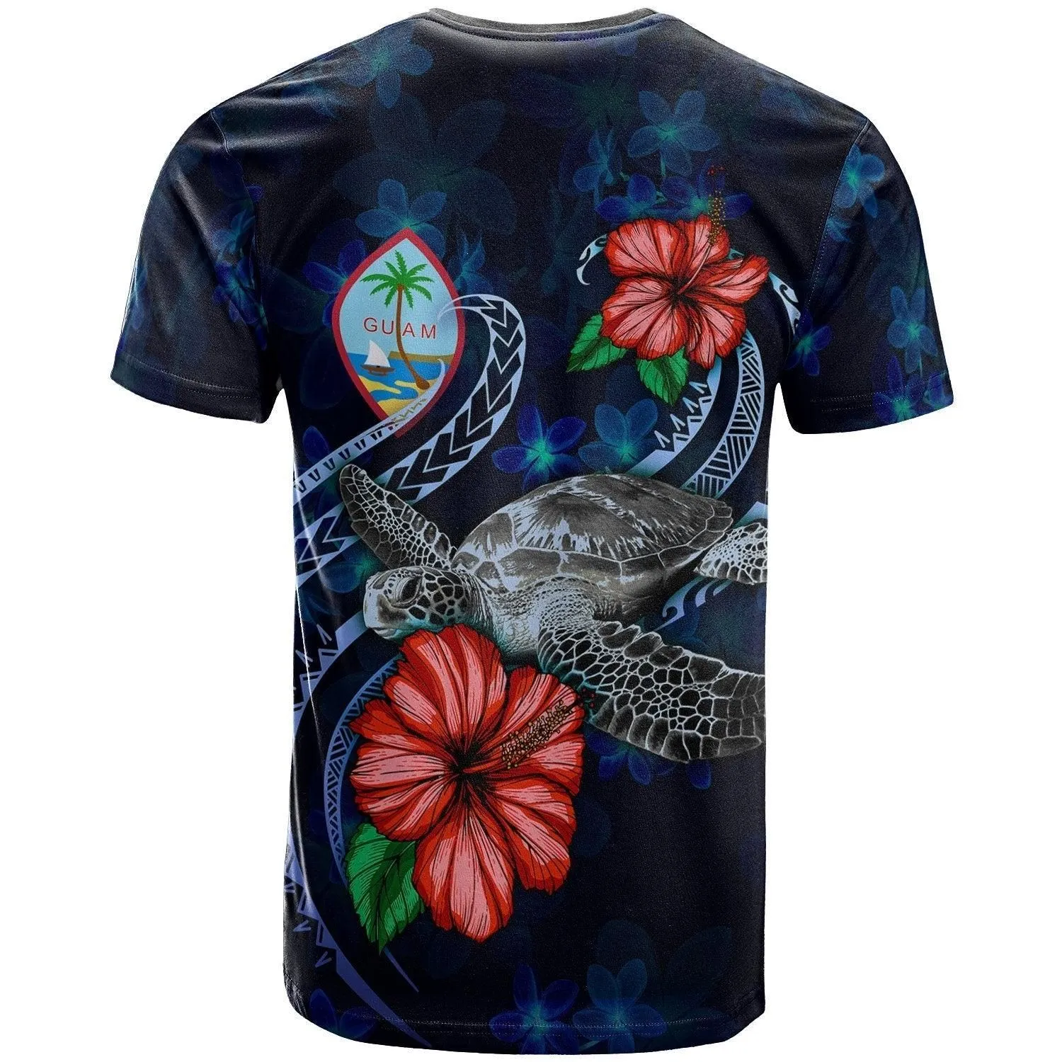 Guam Polynesian T shirt - Blue Turtle Hibiscus